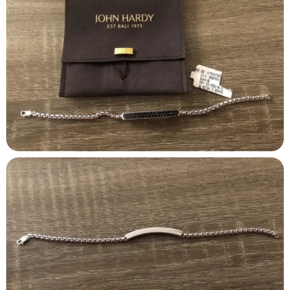 EFFY Men's Collection 925 Sterling 8" Silver Black Spinel Curb Link ID Bracelet